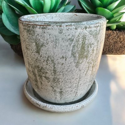 Flowerpot กระถางดินเผาทรงกระสุน ขนาด 15 x 15 cm. พร้อมจานรอง