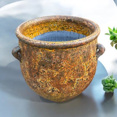 Flowerpot กระถางดินเผาทรงโอ่งมีหู 3 หู ขนาด 40 x 38 cm.