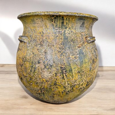 Basin อ่างดินเผาทรงบาหลีปากบาน มีหู 3 หู ขนาด 50 x 52 cm.