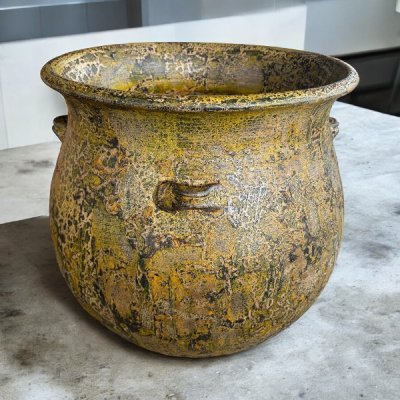 Basin อ่างดินเผาทรงบาหลีปากบาน มีหู 3 หู ขนาด 50 x 52 cm.