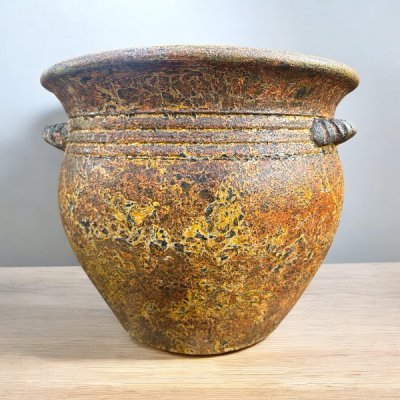 Basin อ่างดินเผาทรงปากบาน 3 หู ขนาด 40 x 38 cm.