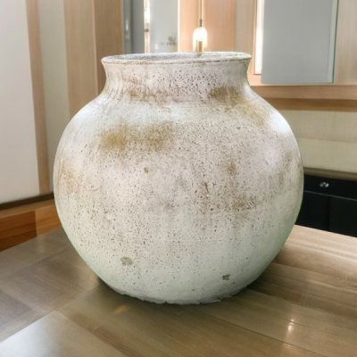 Vase แจกันดินเผาทรงอ้วนเตี้ยปากตัด ขนาด 25 x 23 cm