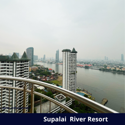 Luxury condo for sale on the river, Supalai River Resort 180 degree river view.
