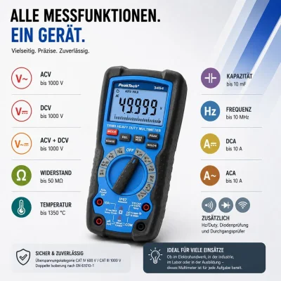 Heavy Duty Multimeter มัลติมิเตอร์ดิจิทัล True RMS รุ่น PeakTech P 3454
