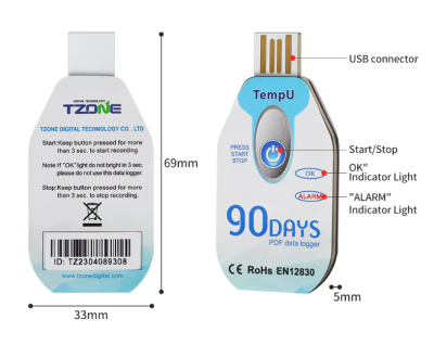 Data logger ใช้ได้ครั้งเดียว(ทิ้ง) 10,000 point รุ่น TZ-TempU