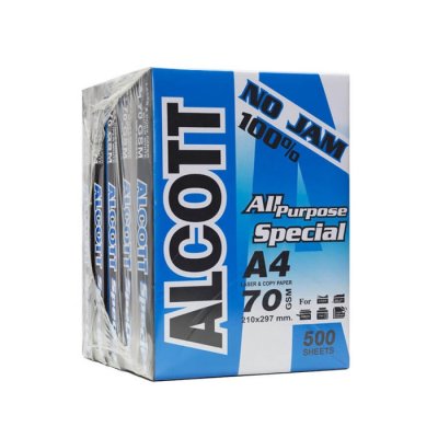 [ยกกล่อง] ALCOTT กระดาษถ่ายเอกสาร A4 70 แกรม (5รีม / แพ็ค) - ห่อสีฟ้า