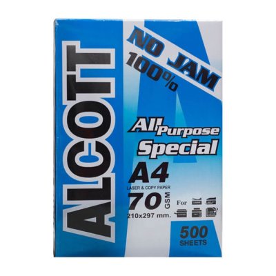 [ยกกล่อง] ALCOTT กระดาษถ่ายเอกสาร A4 70 แกรม (5รีม / แพ็ค) - ห่อสีฟ้า