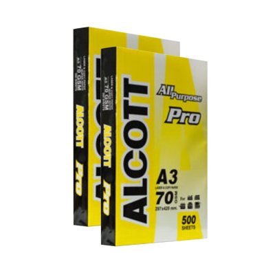 [แพ็คคู่] ALCOTT กระดาษถ่ายเอกสาร A3 70 แกรม จำนวน 2 รีม 500 แผ่น/รีม - ห่อสีเหลือง