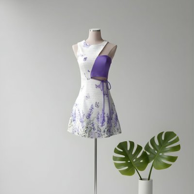 [LALAPIS ] มินิเดรส ลาเวนเดอร์ ดรีม ชิลลี้ง LA341