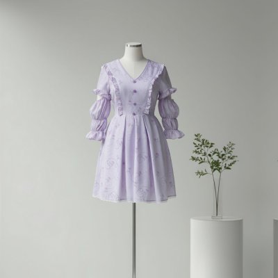 [LALAPIS ] มินิเดรส ไวโอเล็ตครีม แฟมีนีน LA355