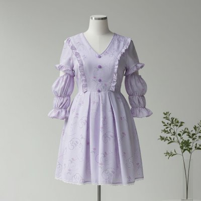 [LALAPIS ] มินิเดรส ไวโอเล็ตครีม แฟมีนีน LA355