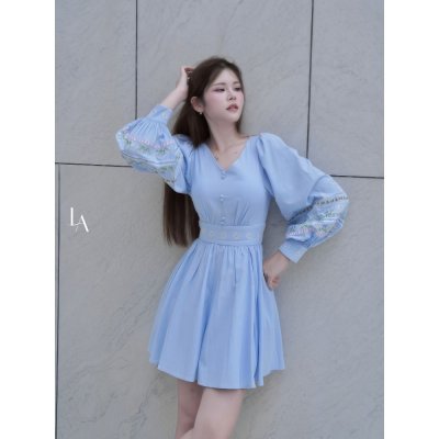 [LALAPIS ] มินิเดรส สกาย ออฟเลิฟ วินเทจ (LA358)