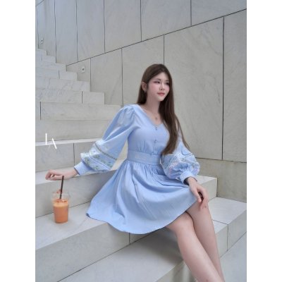 [LALAPIS ] มินิเดรส สกาย ออฟเลิฟ วินเทจ (LA358)