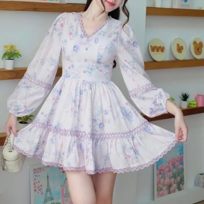 [LALAPIS ] มินิเดรส ป็อปปี้เพอร์เพิล ราพันเซล ชิลลี้ง (LA312)