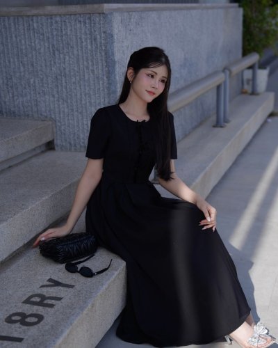 [LALAPIS ] มินิเดรส มิดไนท์ เวลเว็ท สุภาพเรียบรอย  (LA362)