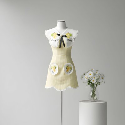 [LALAPIS ] มินิเดรส ชาร์ดอเนย์ วินเทจ (LA337)