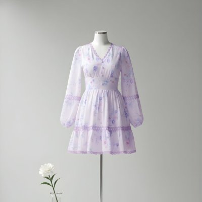 [LALAPIS ] มินิเดรส ป็อปปี้เพอร์เพิล ราพันเซล ชิลลี้ง (LA312)