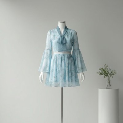 [LALAPIS ] มินิเดรส วิทรอเรียน บลูม วินเทจ (LA350)