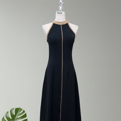 [LALAPIS ] มิดิเดรส ฮาโล แบล็ค มินิมอล (LA364)