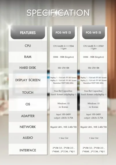 SET POS รุ่น W5Plus i3 ระบบ WINDOWS สำหรับ Cafe&Restaurant by Easyprint