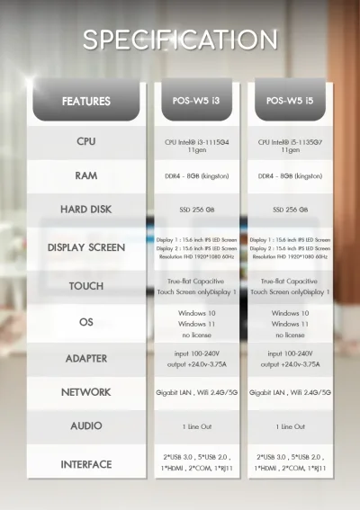 SET POS รุ่น W5Plus i3 ระบบ WINDOWS สำหรับ Cafe&Restaurant by Easyprint