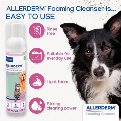 VIRBAC Allerderm Cleansing Foam – a micellar water-based cleansing foam for dogs and cats (200 ml).