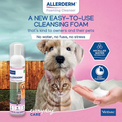 VIRBAC Allerderm Cleansing Foam – a micellar water-based cleansing foam for dogs and cats (200 ml).