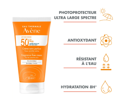 Avene Solaire Invisible Finish Cream SPF50+ Sensitive and Dry Skin, 50ml