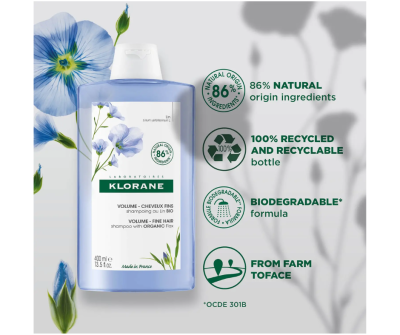 Klorane Volumising Shampoo with Organic Flax Fibre for Fine, Limp Hair
