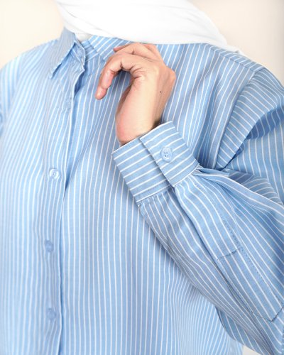 SHILLA STRIPE COTTON SHIRT - LIGHT BLUE