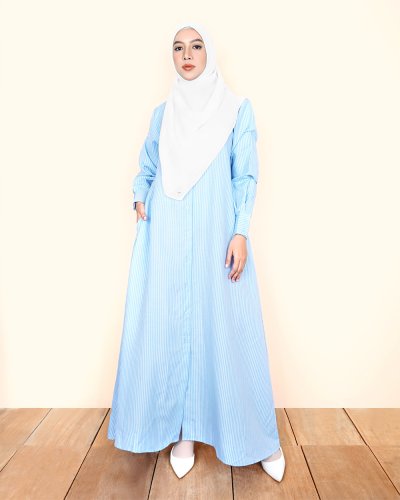 REEM STRIPE COTTON DRESS - LIGHT BLUE REEM STRIPE COTTON DRESS - LIGHT BLUE