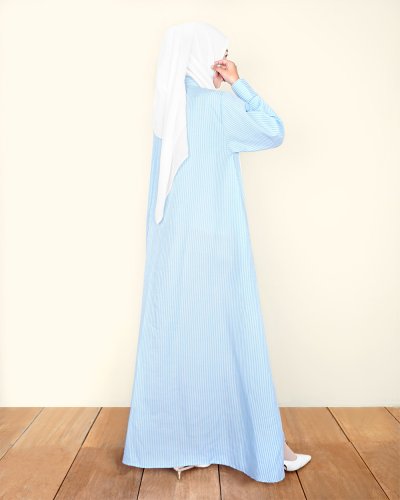 REEM STRIPE COTTON DRESS - LIGHT BLUE