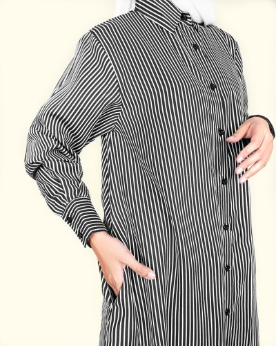 REEM STRIPE COTTON DRESS - BLACK