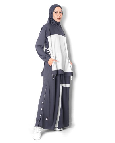 FARAH SPORT KHIMAR (TWO TONE)- HIJAB KHIMAR JILBAB OLAHRAGA MUSLIMAH SYAR'I MENUTUP DADA LONGGAR- DARK GREY