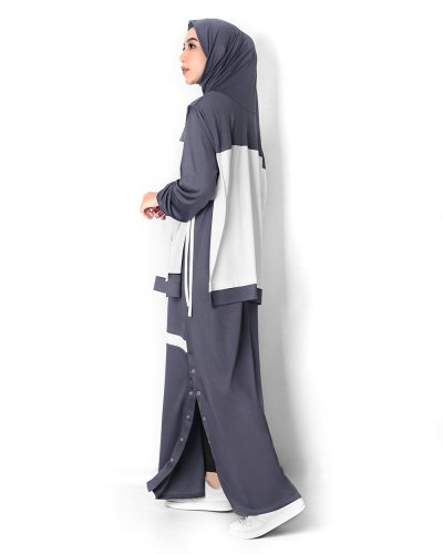 FARAH SPORT KHIMAR (TWO TONE)- HIJAB KHIMAR JILBAB OLAHRAGA MUSLIMAH SYAR'I MENUTUP DADA LONGGAR- DARK GREY