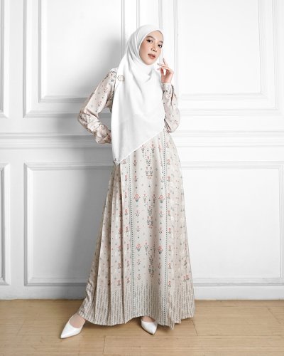 BUKHARA DRESS - PRINTED SIGNATURE DRESS - BEIGE