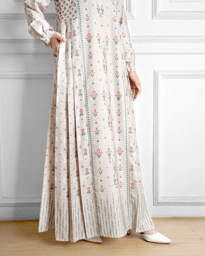 BUKHARA DRESS - PRINTED SIGNATURE DRESS - BEIGE