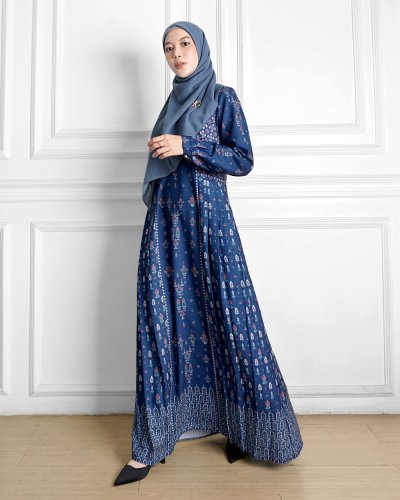 BUKHARA DRESS - PRINTED SIGNATURE DRESS- CLASSIC BLUE