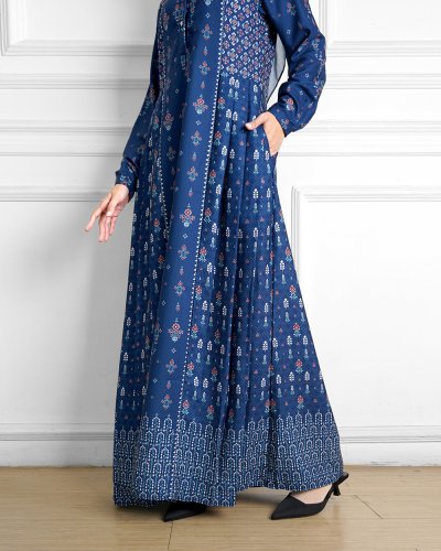 BUKHARA DRESS - PRINTED SIGNATURE DRESS- CLASSIC BLUE