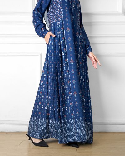 BUKHARA DRESS - PRINTED SIGNATURE DRESS- CLASSIC BLUE