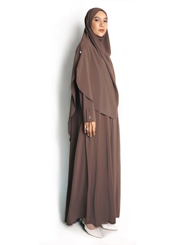 AISHA SET (Abaya & French Khimar) - MEDIUM - Coffee