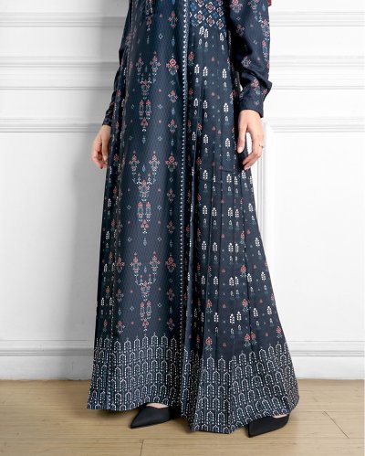 BUKHARA DRESS - PRINTED SIGNATURE DRESS- CHARCOAL BLACK BUKHARA DRESS - PRINTED SIGNATURE DRESS- CHARCOAL BLACK