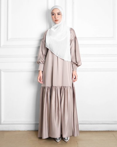 HAYYA DRESS - SATIN SILK DRESS-TAUPE