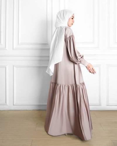 HAYYA DRESS - SATIN SILK DRESS-TAUPE