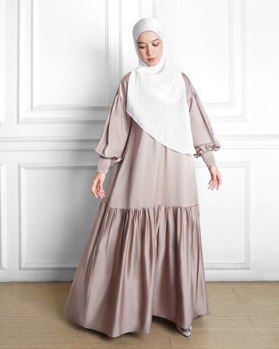 HAYYA DRESS - SATIN SILK DRESS-TAUPE HAYYA DRESS - SATIN SILK DRESS-TAUPE