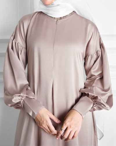 HAYYA DRESS - SATIN SILK DRESS-TAUPE