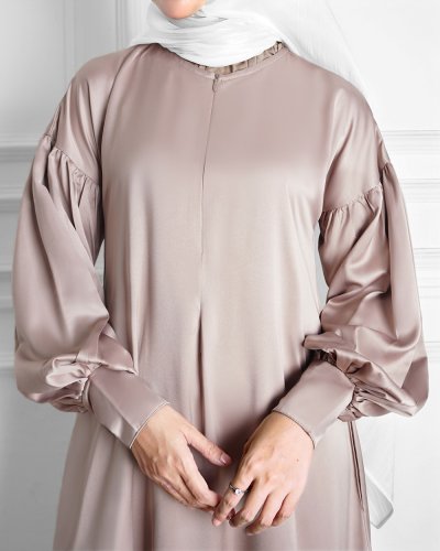 HAYYA DRESS - SATIN SILK DRESS-TAUPE HAYYA DRESS - SATIN SILK DRESS-TAUPE