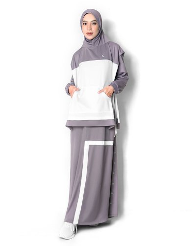 FARAH SPORT KHIMAR (TWO TONE)- HIJAB KHIMAR JILBAB OLAHRAGA MUSLIMAH SYAR'I MENUTUP DADA LONGGAR- GREY PURPLE