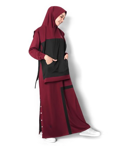 FARAH SPORT KHIMAR (TWO TONE)- HIJAB KHIMAR JILBAB OLAHRAGA MUSLIMAH SYAR'I MENUTUP DADA LONGGAR- MAROON