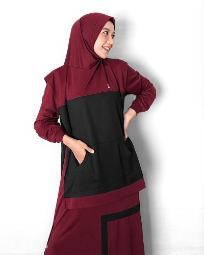 FARAH SPORT KHIMAR (TWO TONE)- HIJAB KHIMAR JILBAB OLAHRAGA MUSLIMAH SYAR'I MENUTUP DADA LONGGAR- MAROON